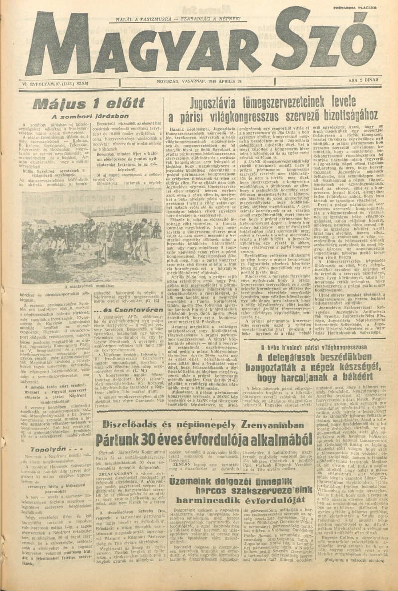 Magyar Szó, 6. évf. 1949. április 24. 97. sz. 1–4. oldal