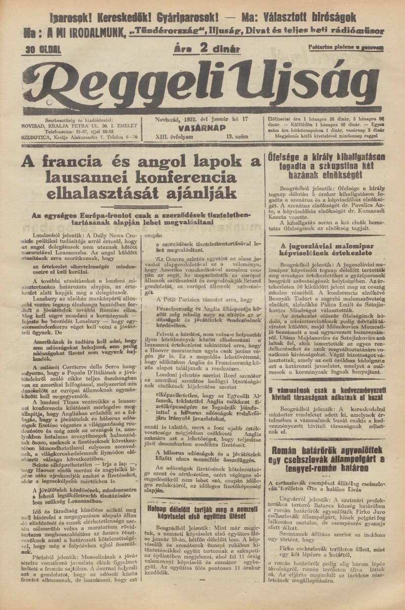 Reggeli Újság, 13. évf. 1932. január 17. 13. sz.