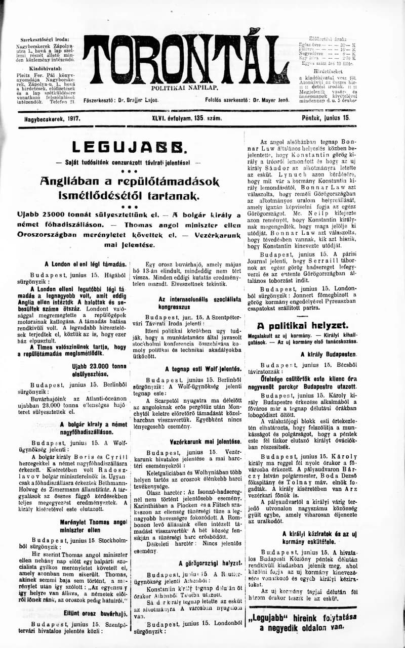 Torontál, 46. évf. 1917. június 15. 135. sz.