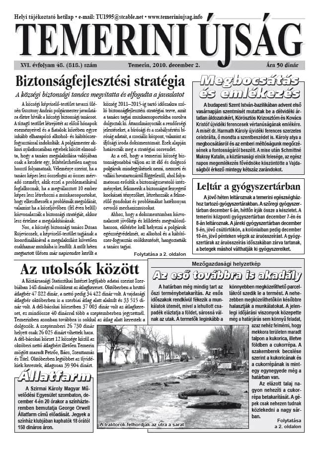 Temerini Újság, 16. évf. 2010. december 2. 48. sz.