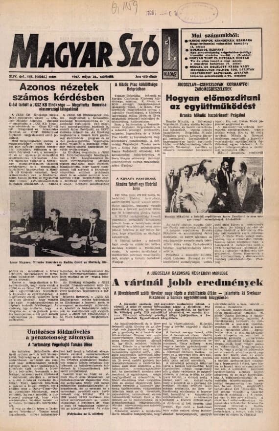 Magyar Szó, 44. évf. 1987. május 28. 144. sz. 1–20. oldal