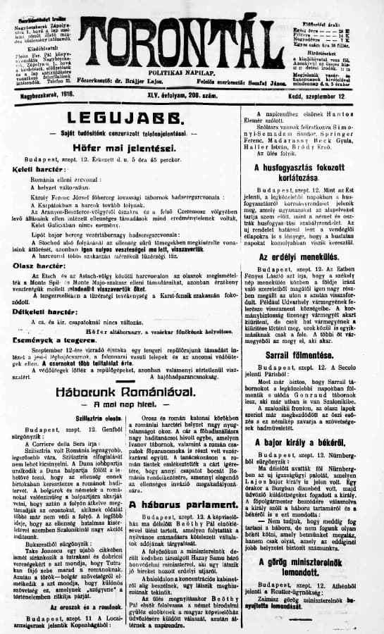 Torontál, 45. évf. 1916. szeptember 12. 208. sz.