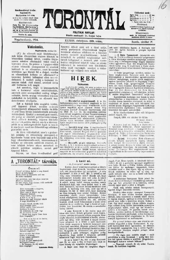 Torontál, 33. évf. 1904. október 19. 239. sz.