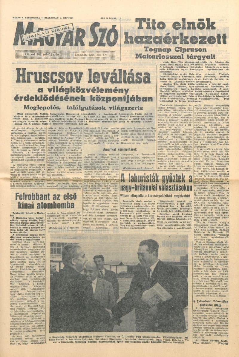 Magyar Szó, 21. évf. 1964. október 17. 288. sz.