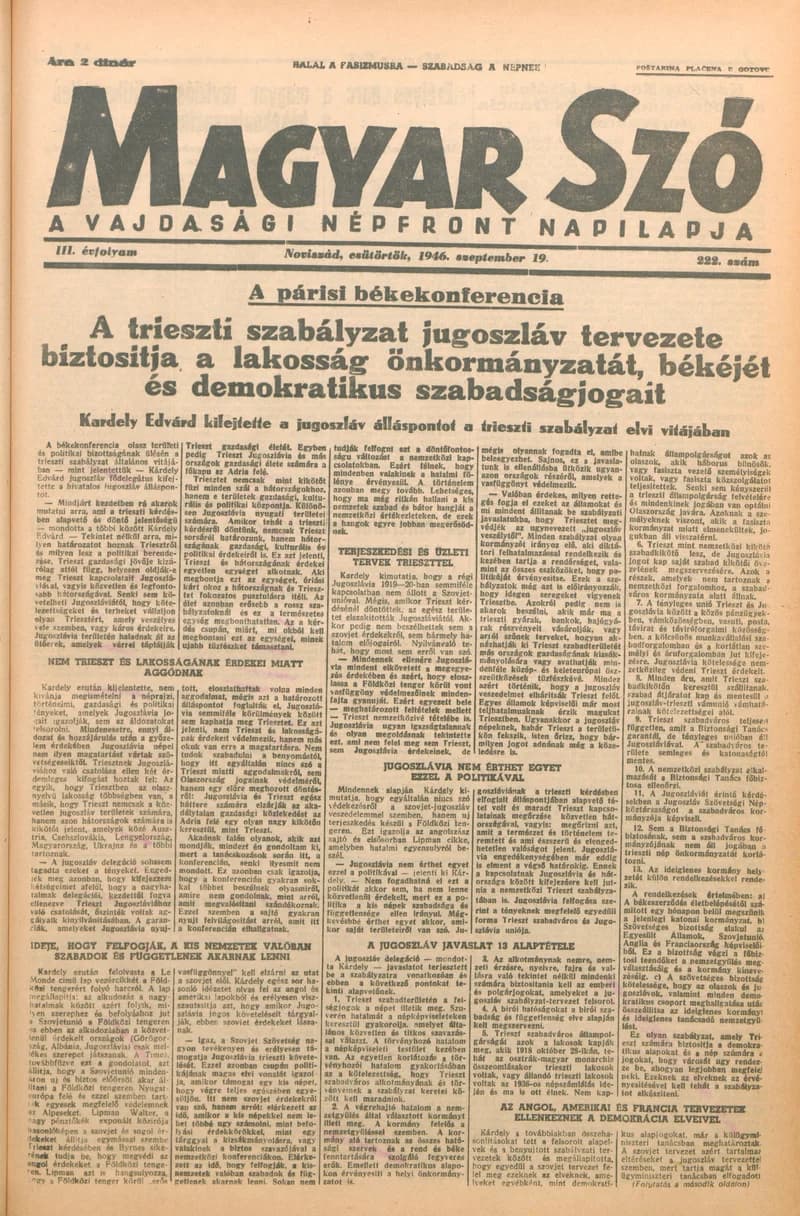 Magyar Szó, 3. évf. 1946. szeptember 19. 222. sz. 1–6. oldal