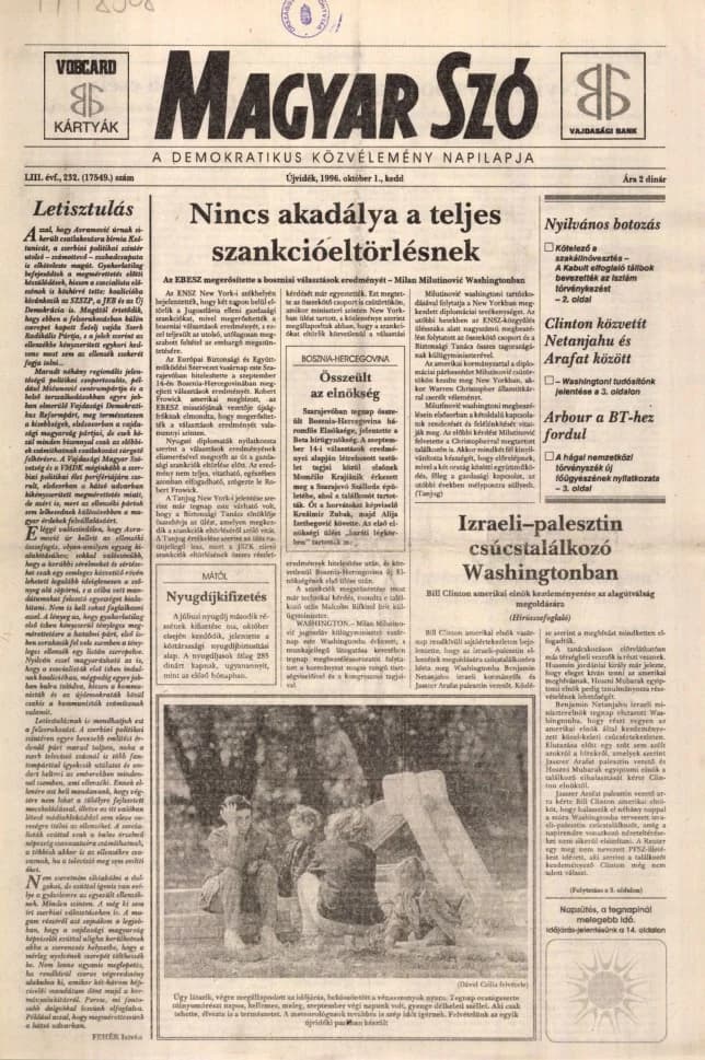 Magyar Szó, 53. évf. 1996. október 1. 232. sz. 1–16. oldal