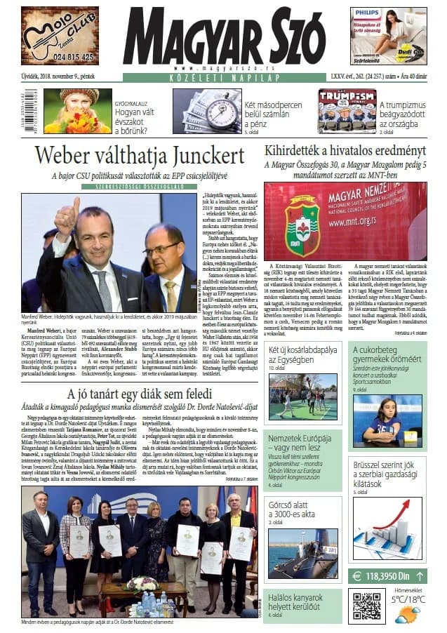 Magyar Szó, 75. évf. 2018. november 9. 262. sz. 1–16. oldal