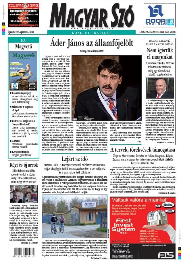 Magyar Szó, 69. évf. 2012. április 17. 87. sz. 1–20. oldal