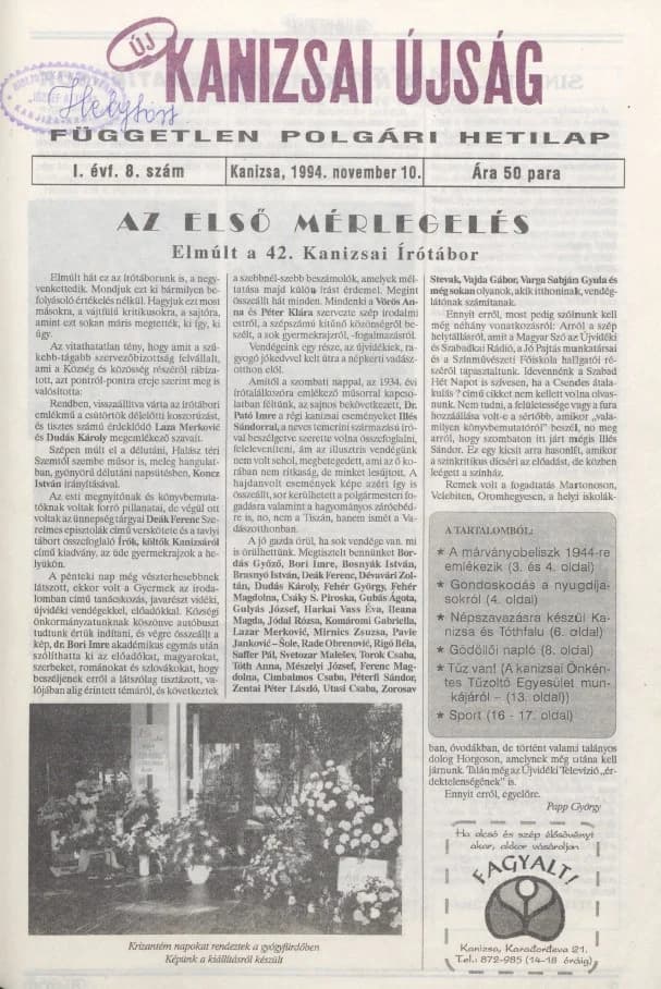 Új Kanizsai Újság, 1. évf. 1994. november 10. 8. sz.