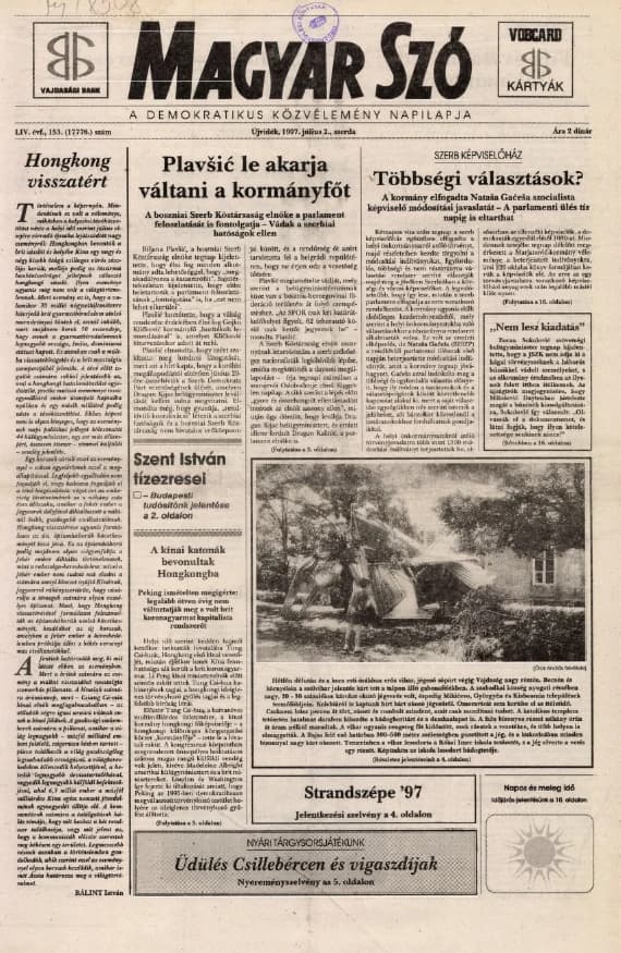 Magyar Szó, 54. évf. 1997. július 2. 153. sz. 1–16. oldal