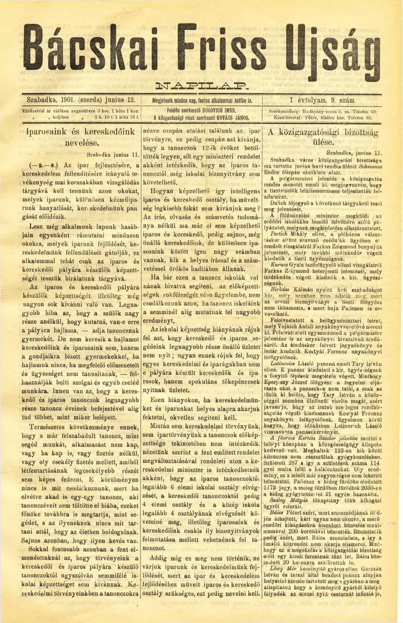 Bácskai Friss Ujság, 1. évf. 1901. június 12. 9. sz.