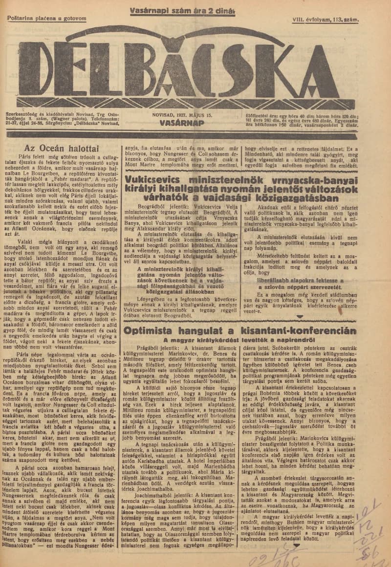 Délbácska, 8. évf. 1927. május 15. 113. sz.