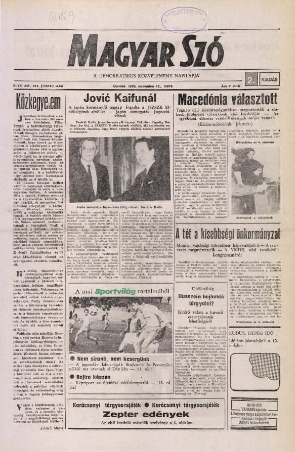 Magyar Szó, 47. évf. 1990. november 12. 312. sz. 1–20. oldal