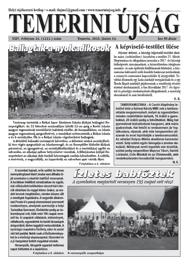 Temerini Újság, 24. évf. 2018. június 14. 24. sz.