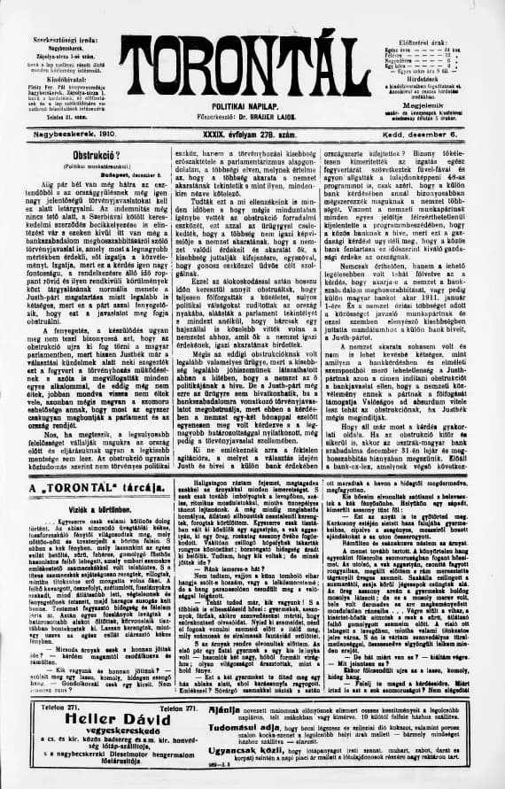 Torontál, 39. évf. 1910. december 6. 278. sz.
