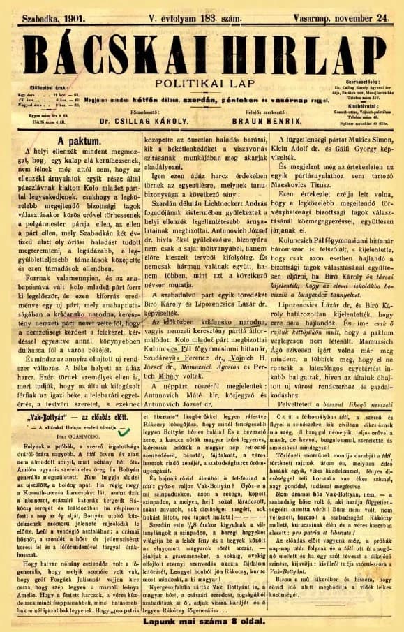 Bácskai Hirlap, 5. évf. 1901. november 24. 183. sz.