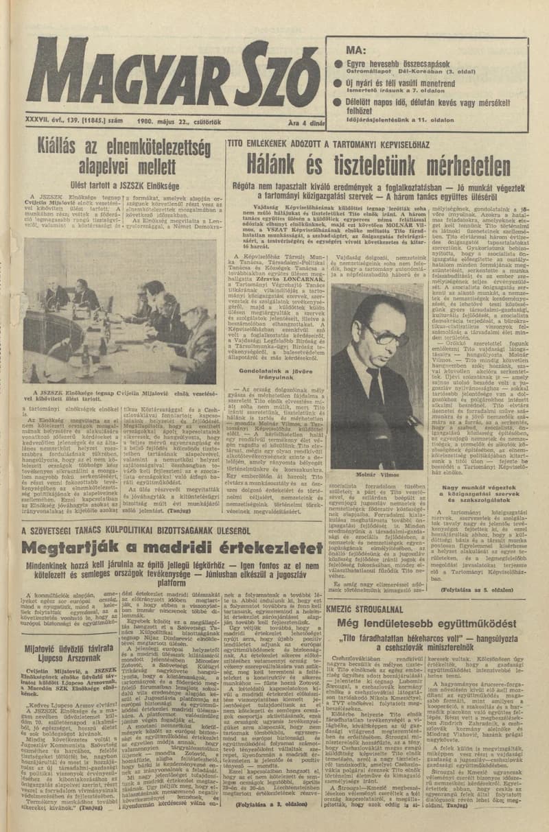 Magyar Szó, 37. évf. 1980. május 22. 139. sz. 1–20. oldal