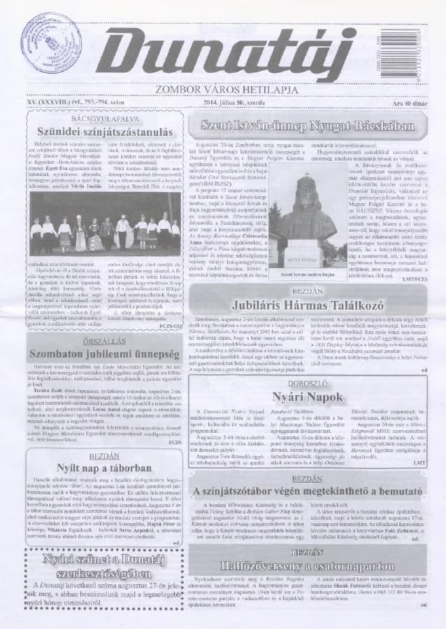 Dunatáj, 16. évf. 2014. július 30. 793–794. sz.