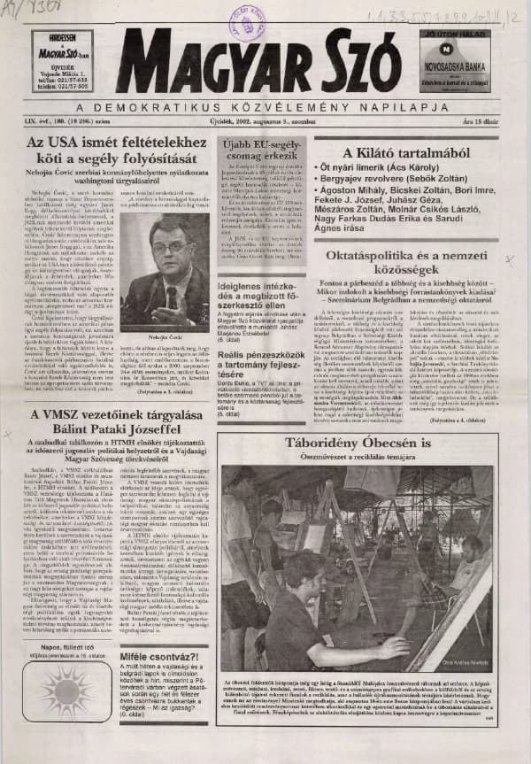 Magyar Szó, 59. évf. 2002. augusztus 3. 180. sz. 1–16. oldal
