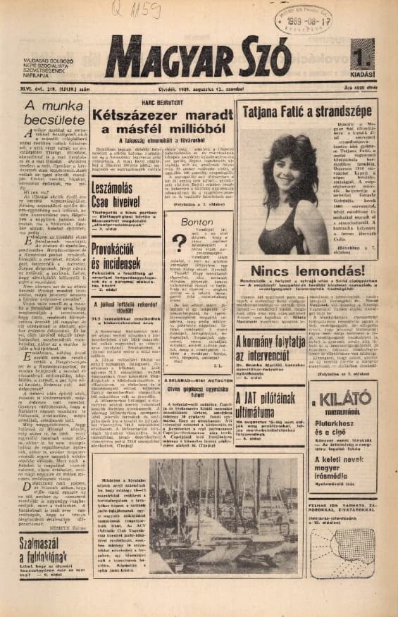 Magyar Szó, 46. évf. 1989. augusztus 12. 219. sz.