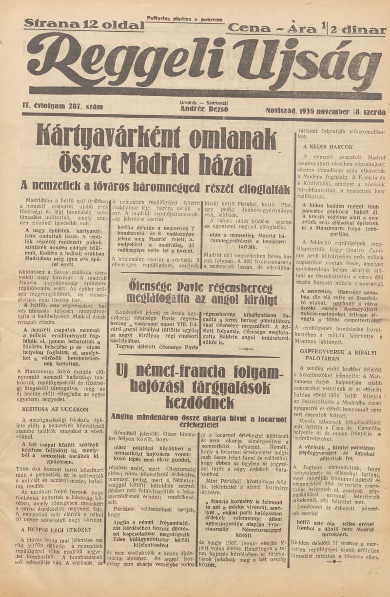 Reggeli Újság, 17. évf. 1936. november 18. 287. sz.