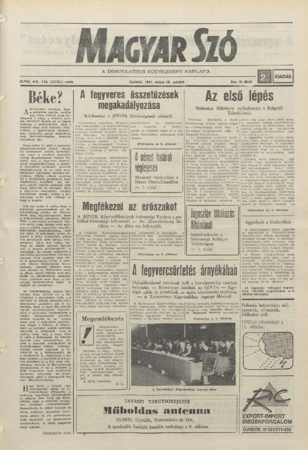 Magyar Szó, 48. évf. 1991. május 10. 126. sz. 1–20. oldal