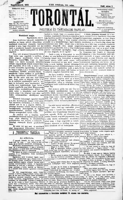 Torontál, 22. évf. 1893. május 2. 100. sz.