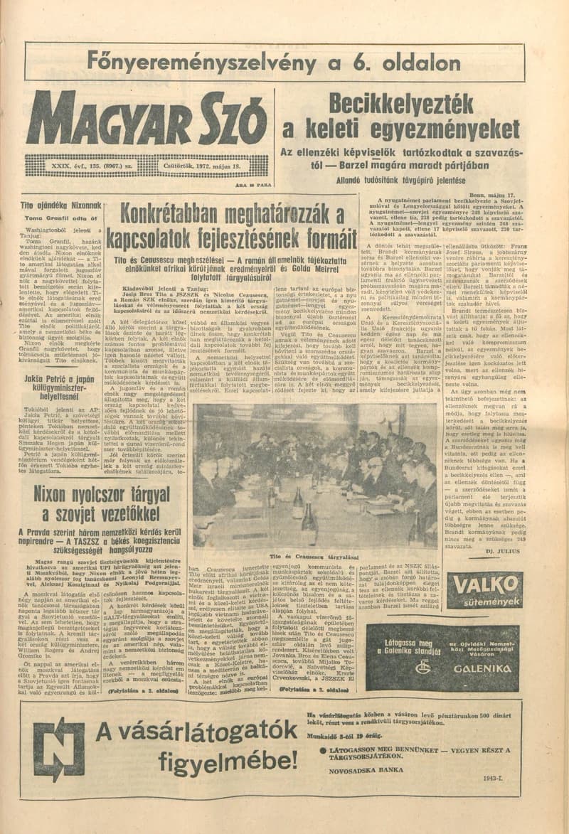 Magyar Szó, 29. évf. 1972. május 18. 135. sz. 1–16. oldal