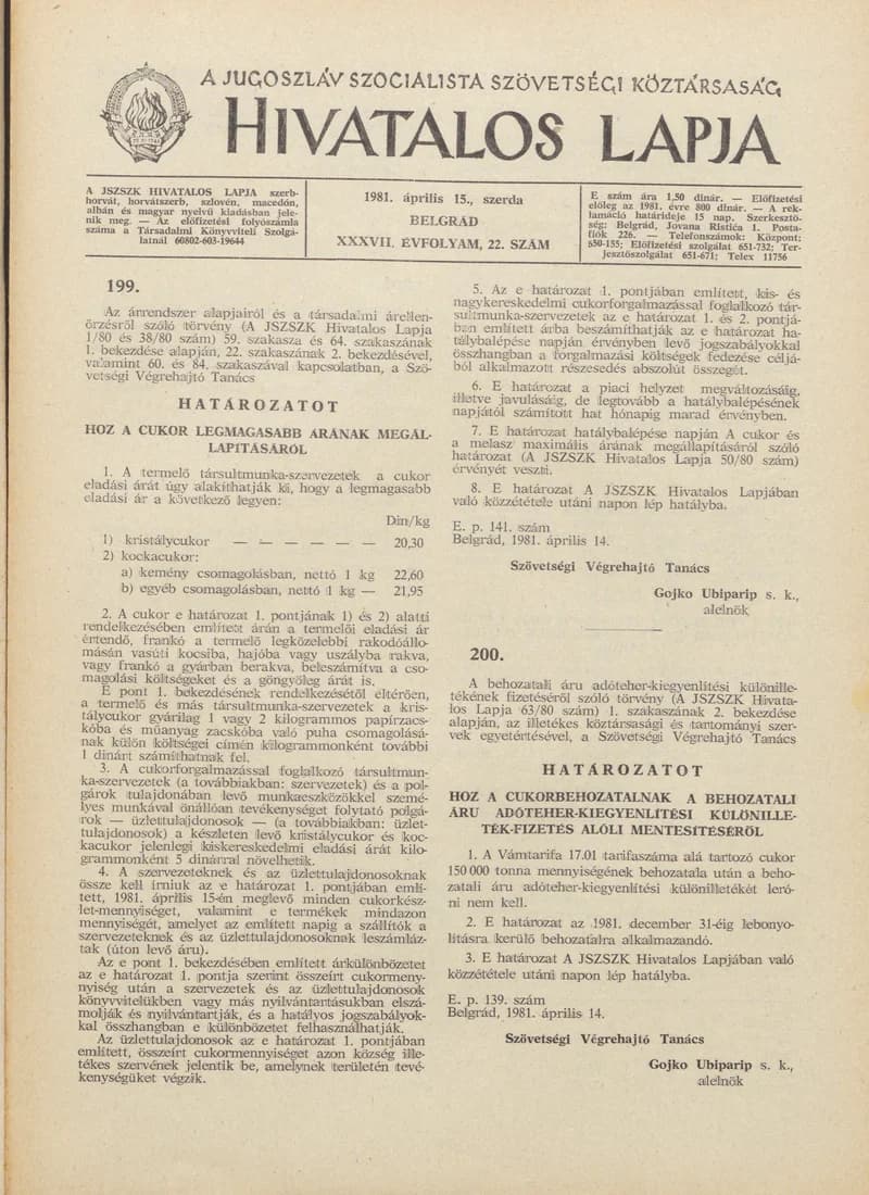 A Jugoszláv Szocialista Szövetségi Köztársaság Hivatalos Lapja, 37. évf. 1981. április 15. 22. sz. 549–552. oldal
