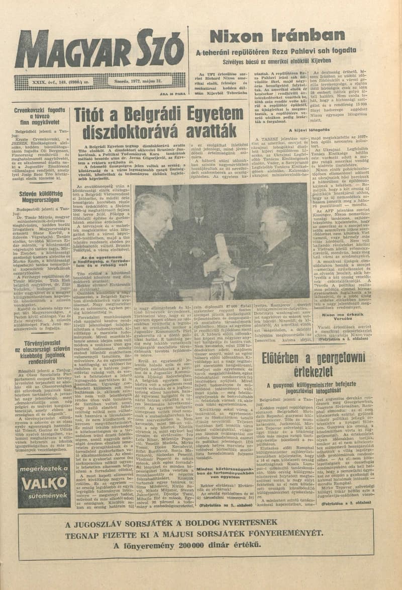 Magyar Szó, 29. évf. 1972. május 31. 148. sz. 1–20. oldal