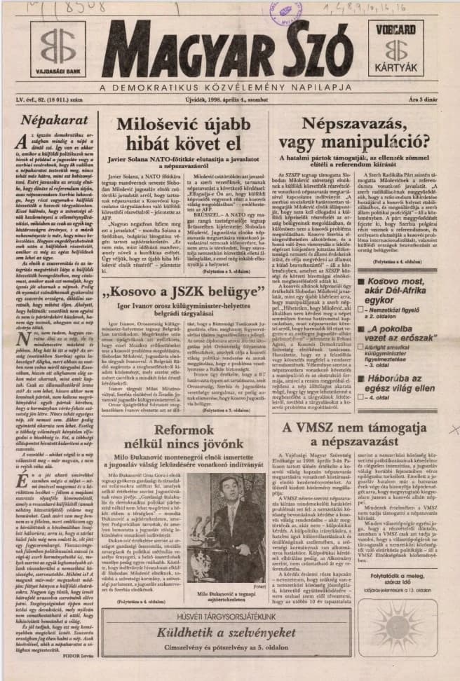 Magyar Szó, 55. évf. 1998. április 5. 82. sz. 1–16. oldal