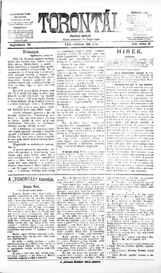 Torontál, 30. évf. 1901. október 22. 242. sz.