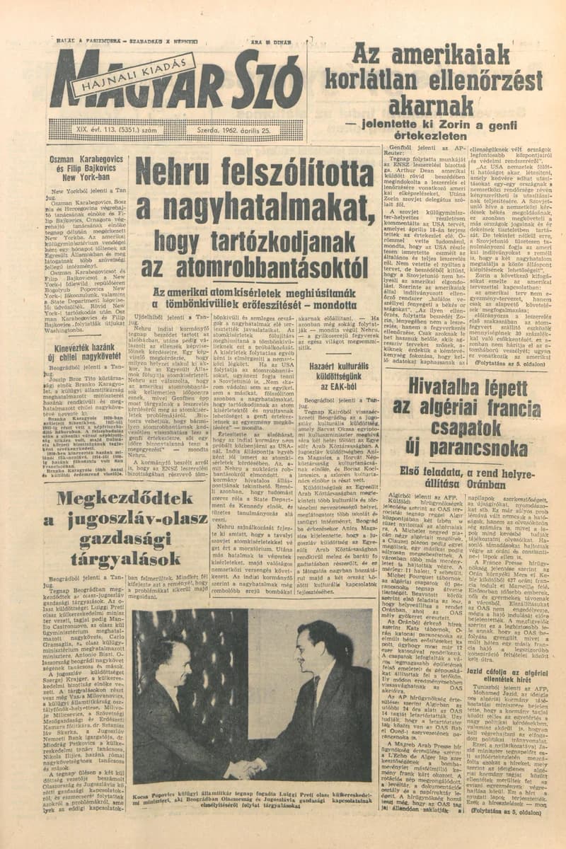 Magyar Szó, 19. évf. 1962. április 25. 113. sz. 1–14. oldal