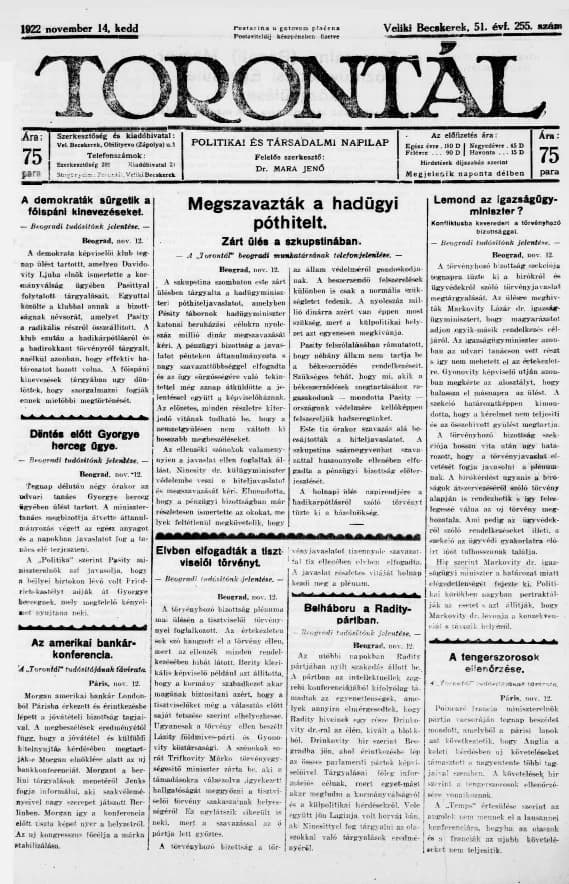 Torontál, 51. évf. 1922. november 14. 255. sz.