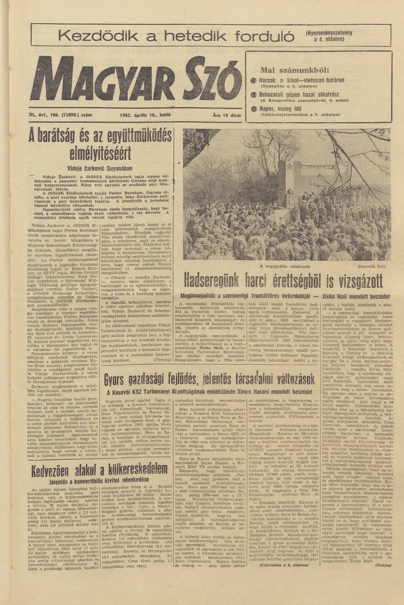 Magyar Szó, 40. évf. 1983. április 18. 106. sz. 1–16. oldal