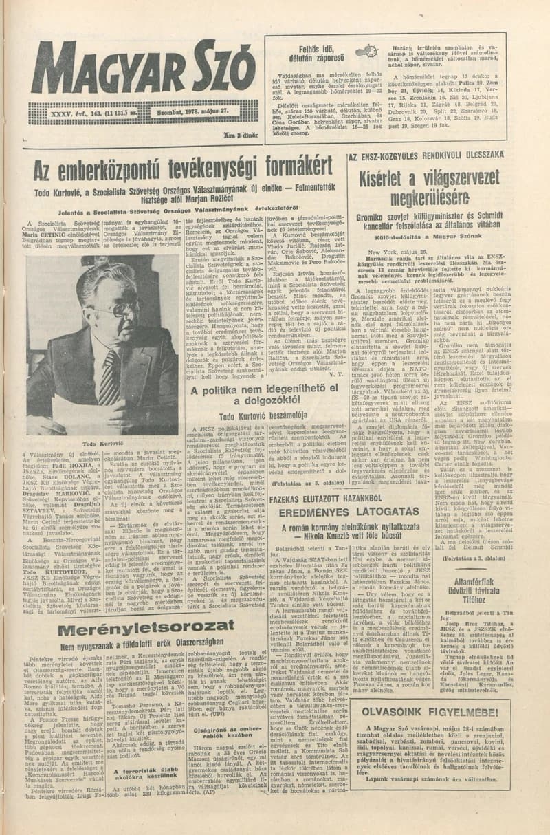 Magyar Szó, 35. évf. 1978. május 27. 143. sz. 1–20. oldal
