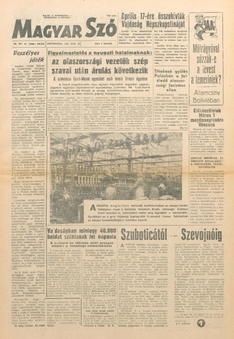 Magyar Szó, 9. évf. 1952. április 10. 87. sz. 1–6. oldal