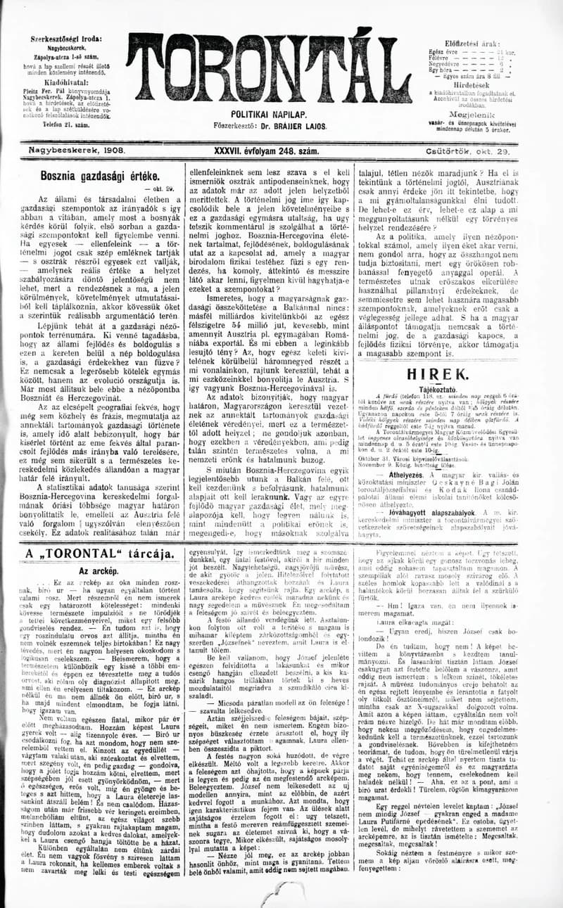 Torontál, 37. évf. 1908. október 29. 248. sz.