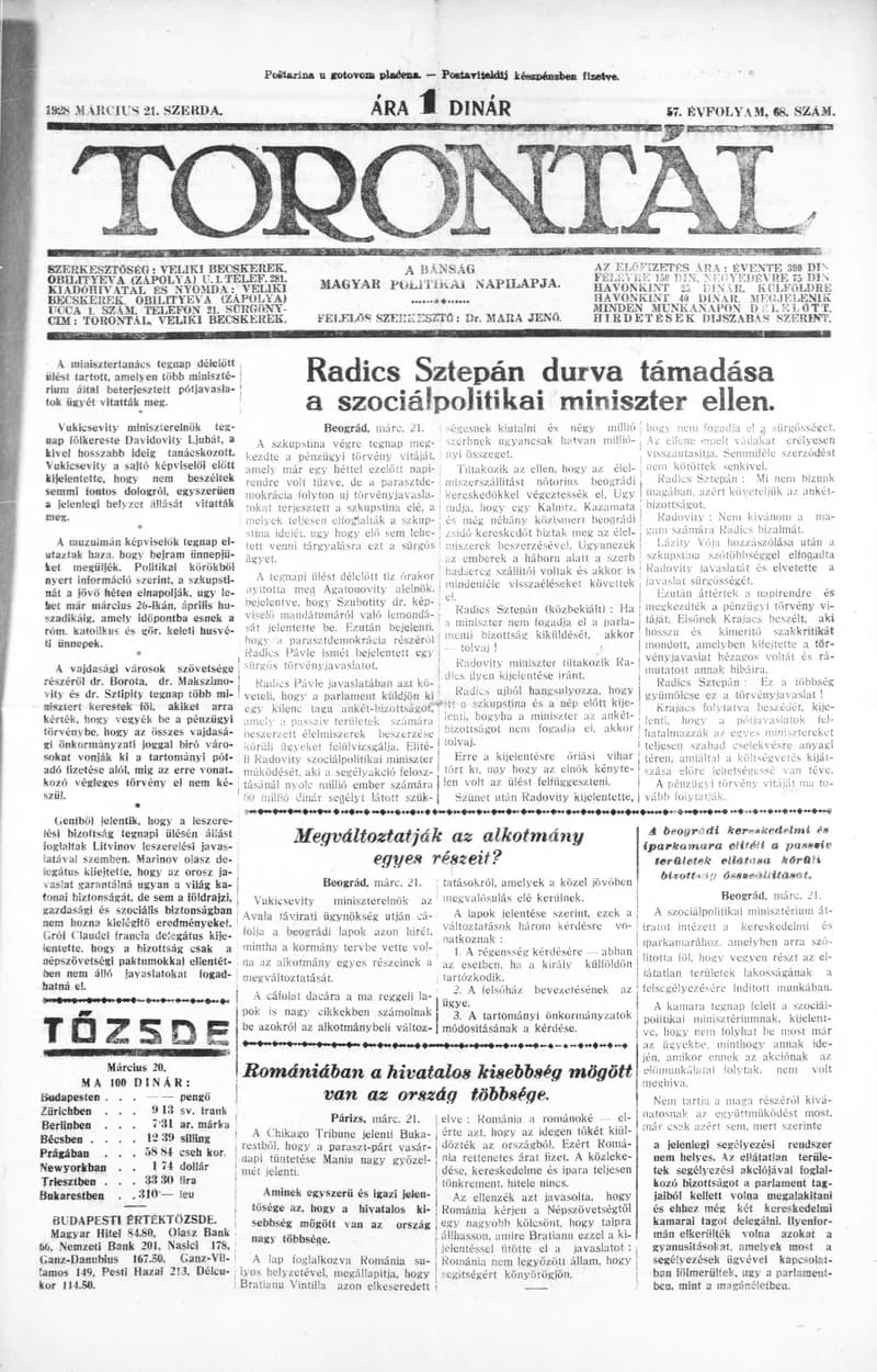 Torontál, 57. évf. 1928. március 21. 68. sz.