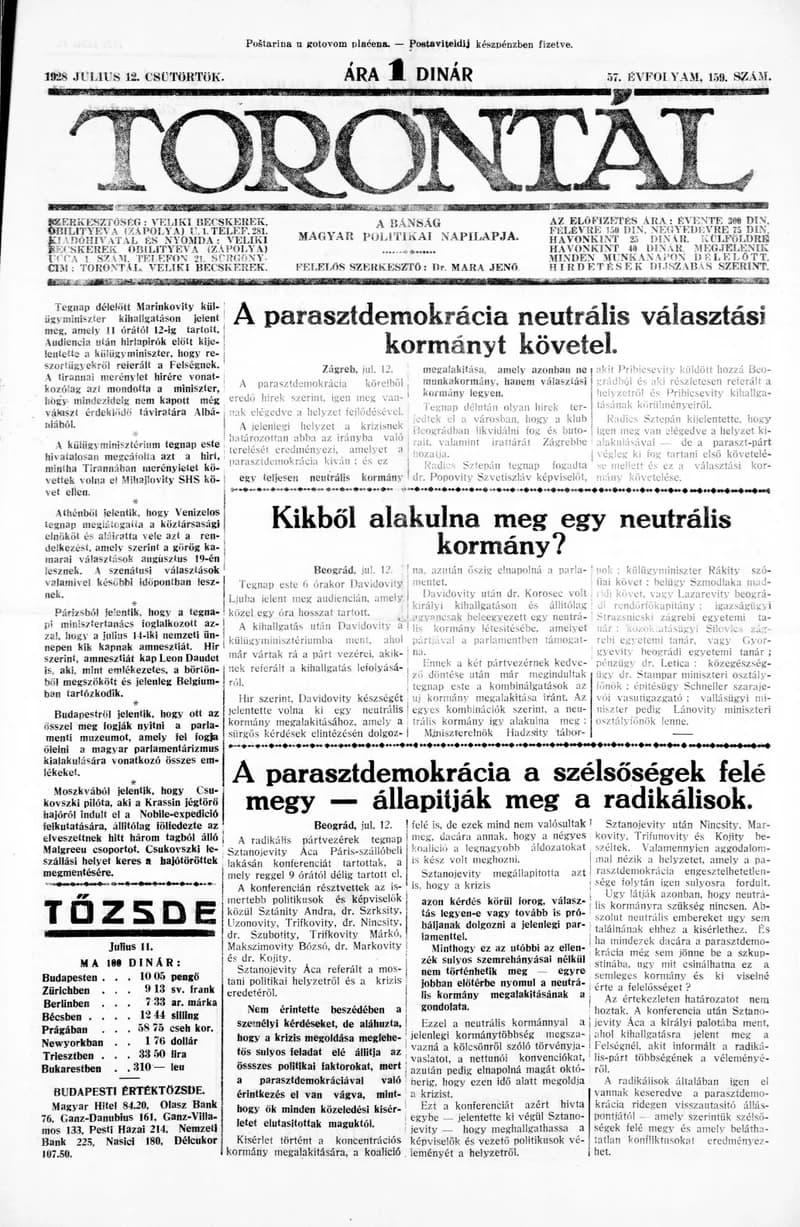 Torontál, 57. évf. 1928. július 12. 159. sz.