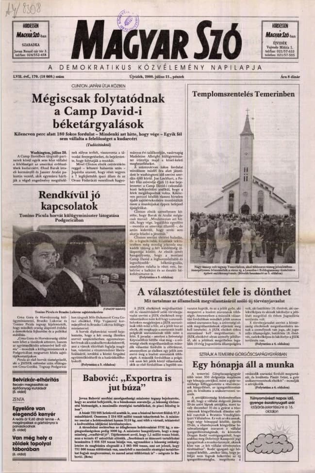 Magyar Szó, 57. évf. 2000. július 21. 170. sz. 1–16. oldal