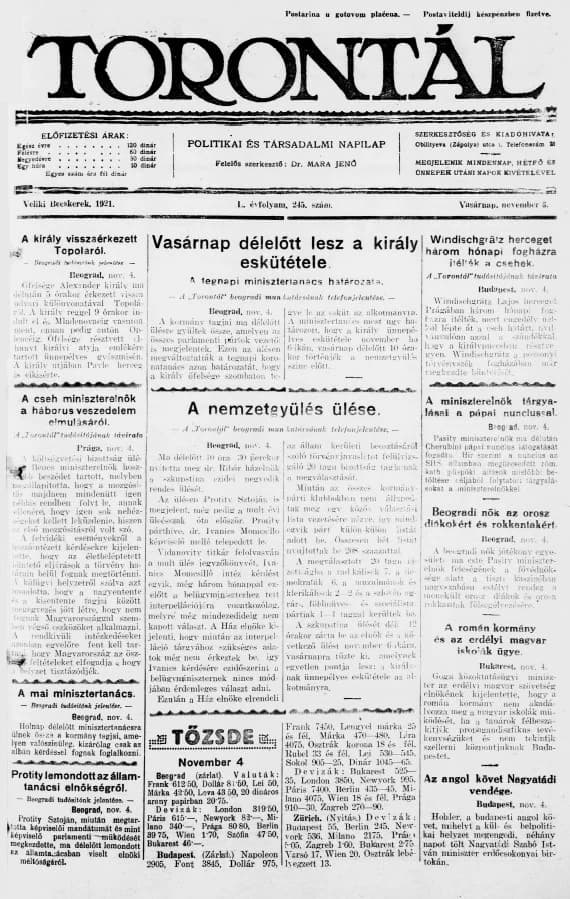 Torontál, 50. évf. 1921. november 6. 245. sz.
