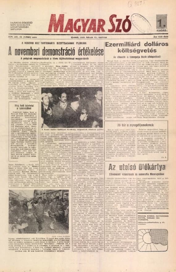 Magyar Szó, 46. évf. 1989. február 12. 40. sz. 1–32. oldal