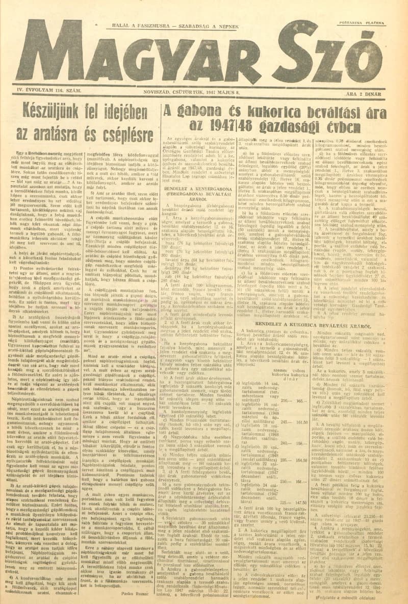 Magyar Szó, 4. évf. 1947. május 8. 116. sz. 1–6. oldal