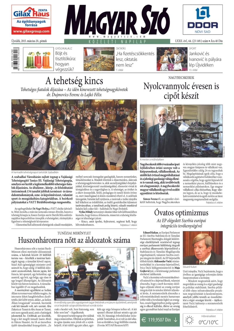 Magyar Szó, 72. évf. 2015. március 20. 64. sz. 1–16. oldal