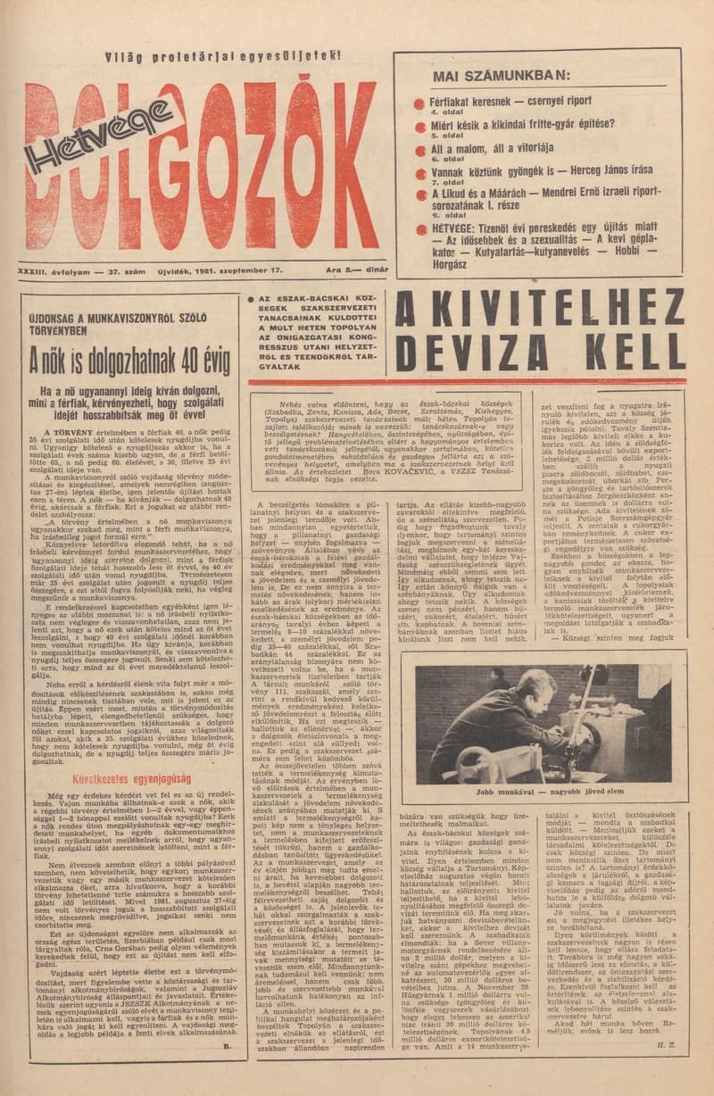 Dolgozók, 35. évf. 1981. szeptember 17. 37. sz.