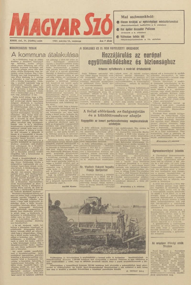 Magyar Szó, 39. évf. 1982. március 14. 71. sz. 1–32. oldal