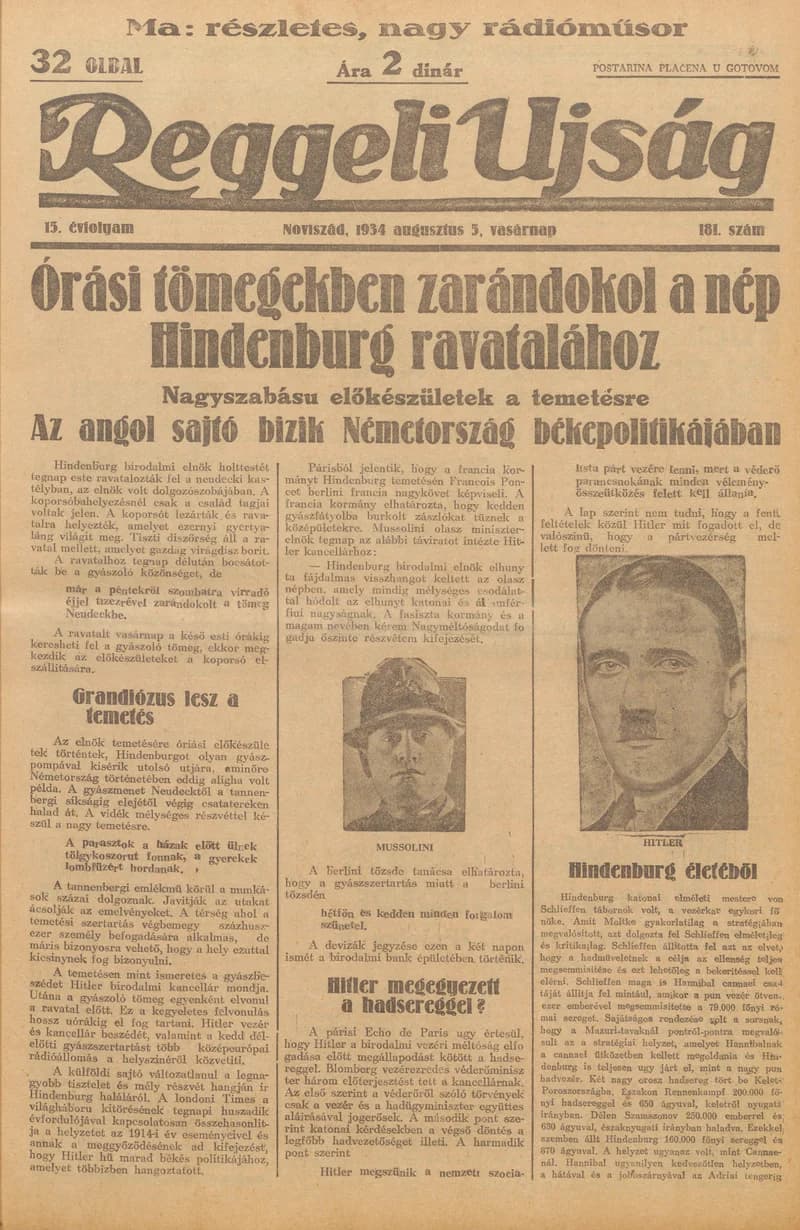 Reggeli Újság, 15. évf. 1934. augusztus 5. 181. sz.