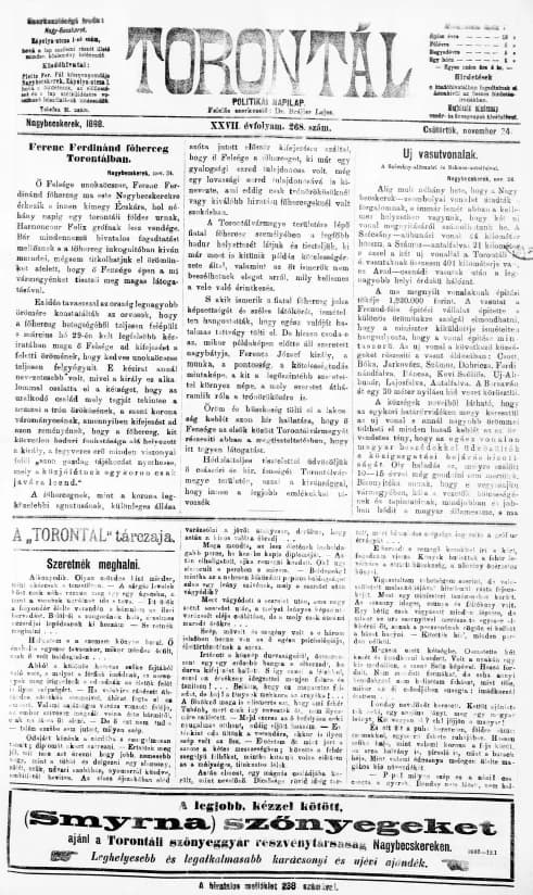 Torontál, 27. évf. 1898. november 24. 268. sz.