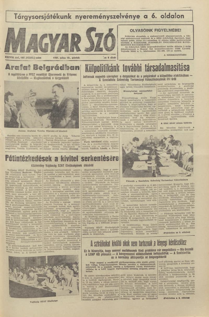 Magyar Szó, 38. évf. 1981. július 10. 187. sz.
